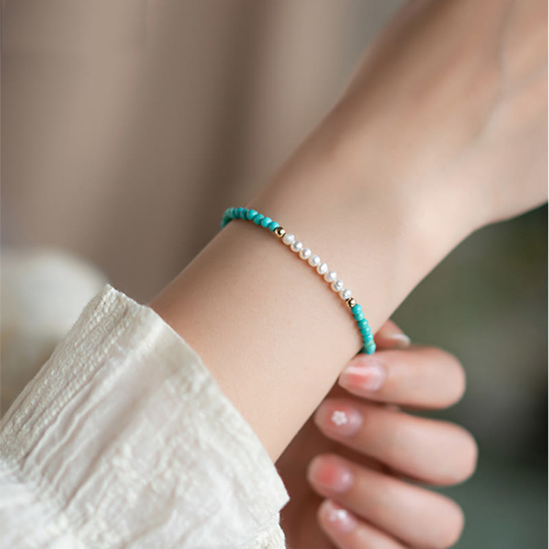 Turquoise Pearl Bracelet 3mm | 925 Sterling Silver Healing Beads