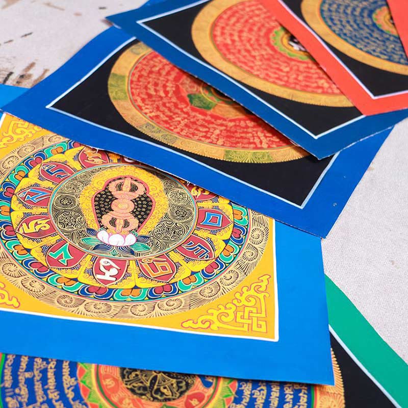 26 cm großes tibetisches handgefertigtes Thangka-Gemälde | Meditations-Segenskunst