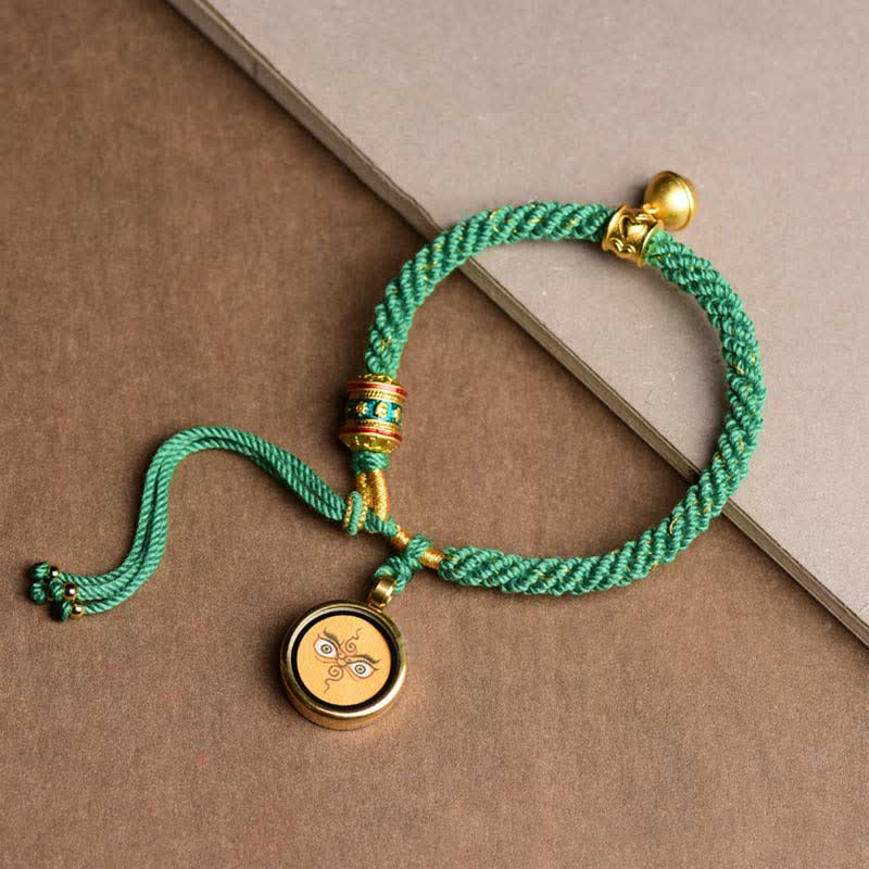 Tibetan Five Gods of Wealth Spiritual Bracelet with Prayer Wheel