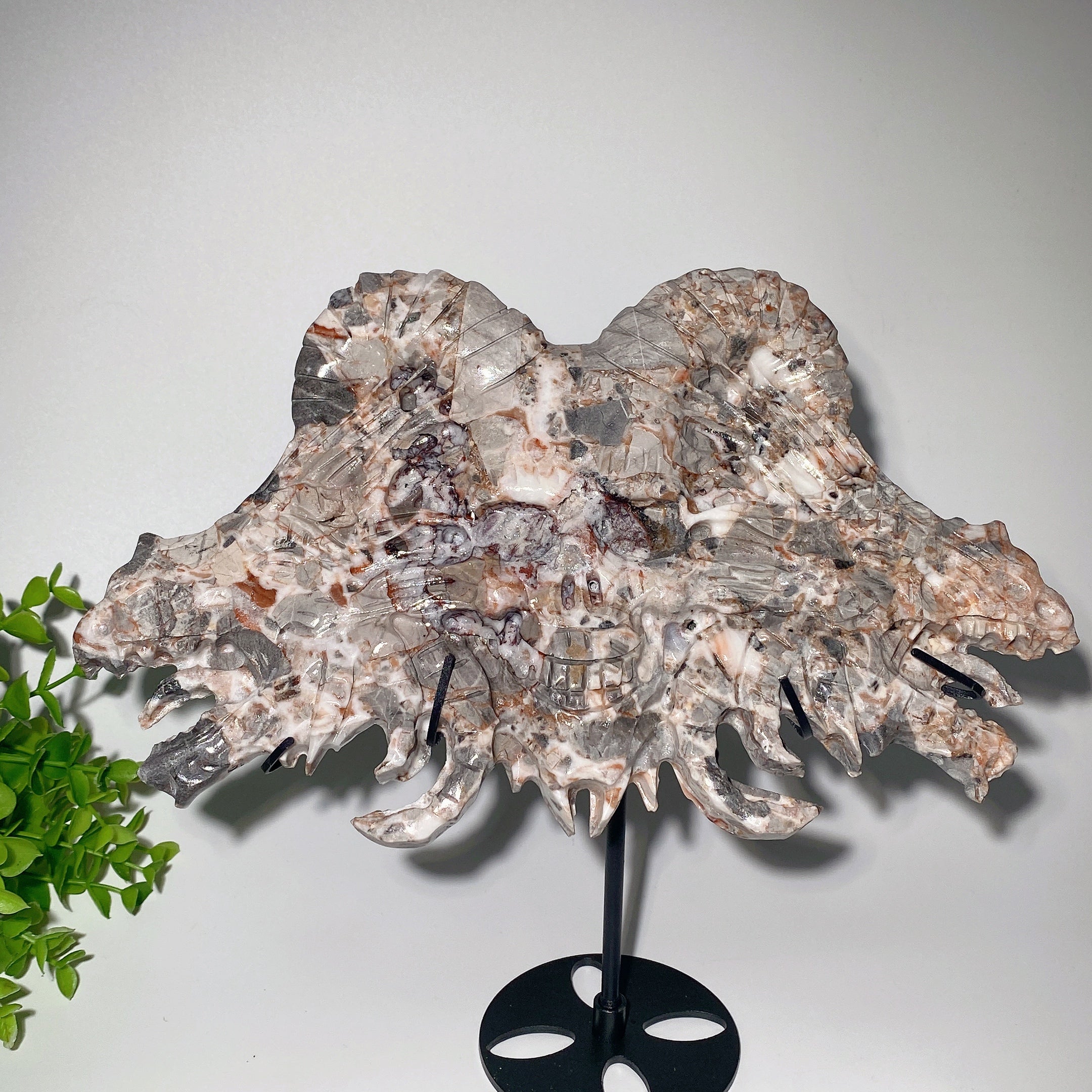 27 cm große Jade-Drache-Schädel-Kristallskulptur