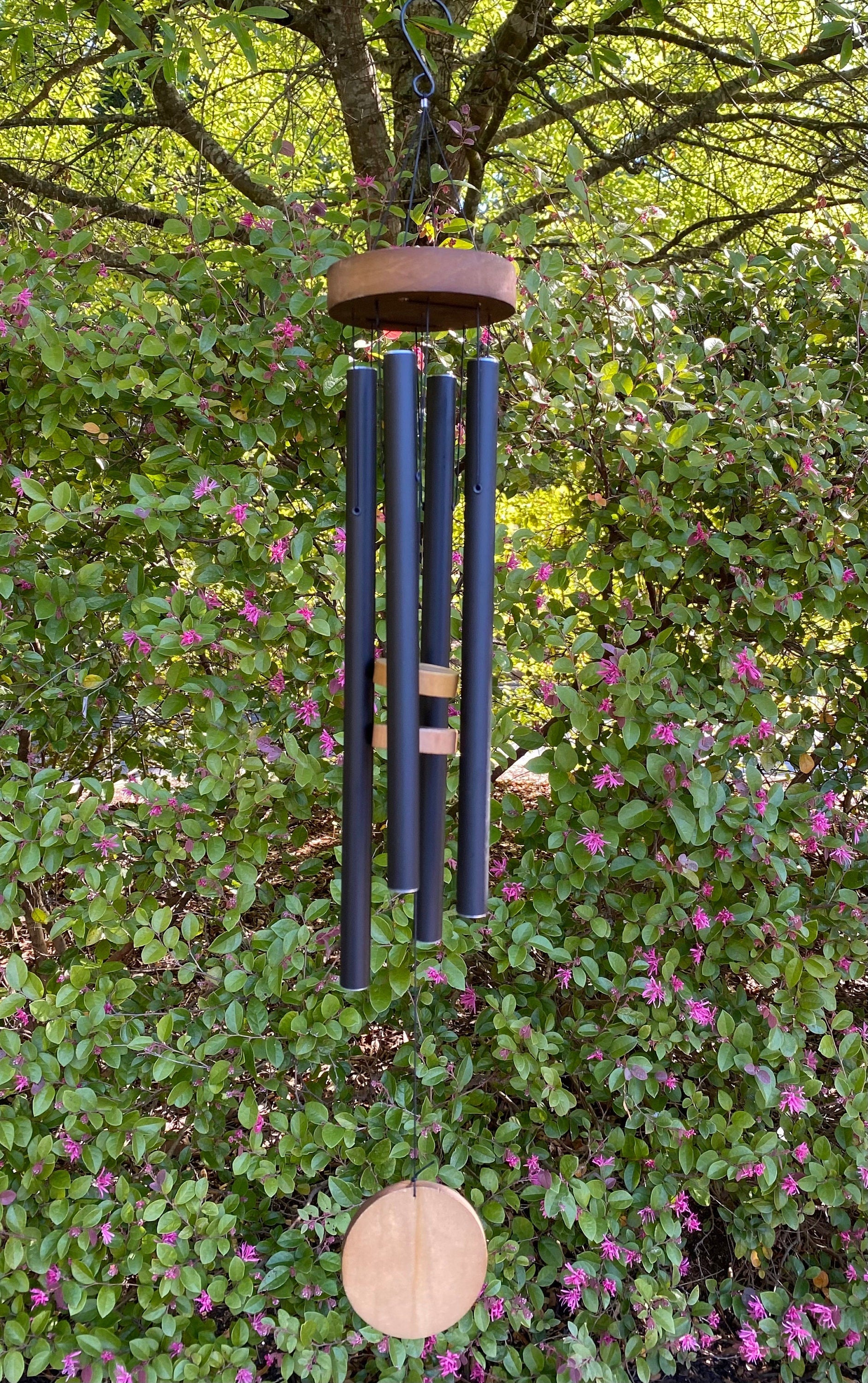 Dark blue wind chimes with wooden accents in 28’’ Personalized Copper Wind Chimes Gift
