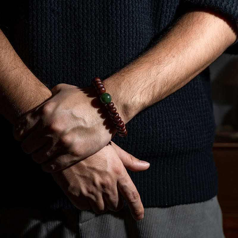 Lila Bodhi-Samen & Hetian Jade Weisheitsarmband 12mm