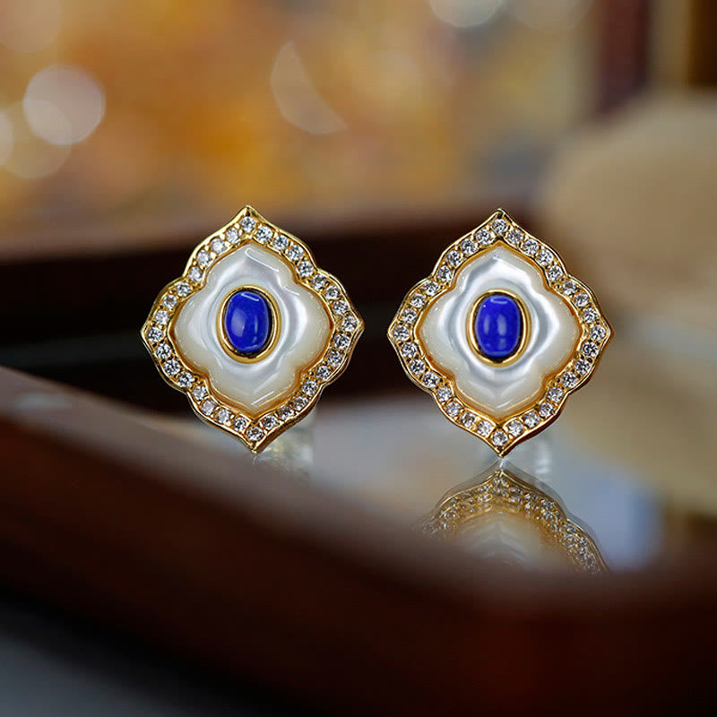 Spirituelle Halskette und Ohrringe aus Sterlingsilber mit Tridacna-Lazurit