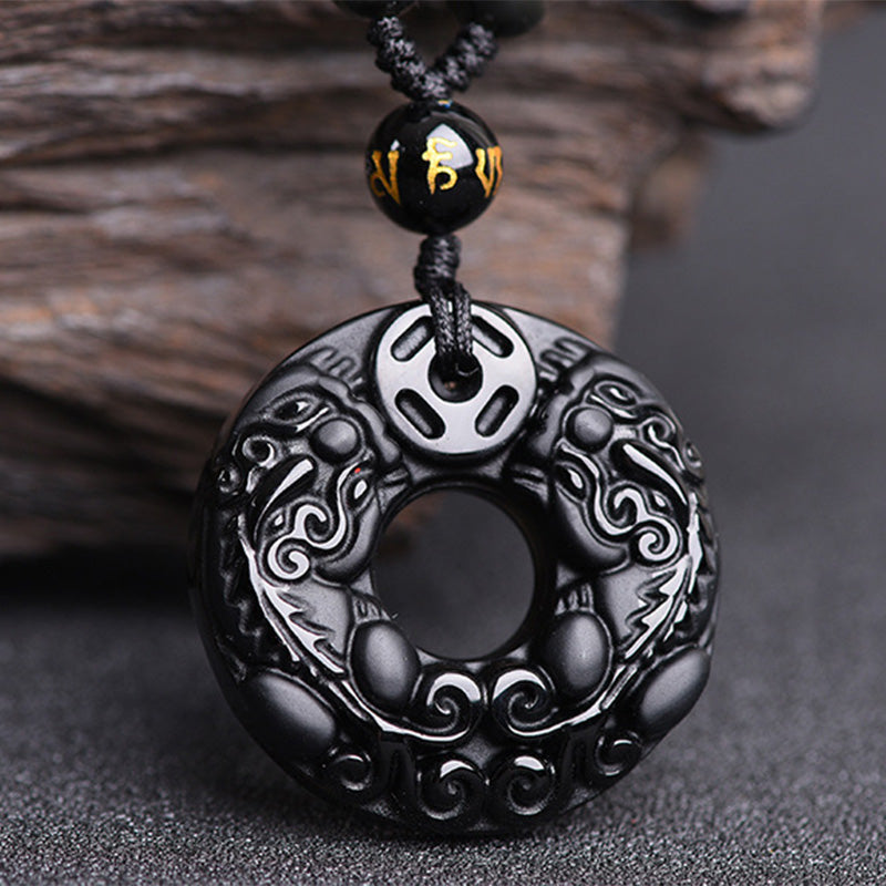 Obsidian Pixiu Pendant Necklace | Wealth & Protection Charm
