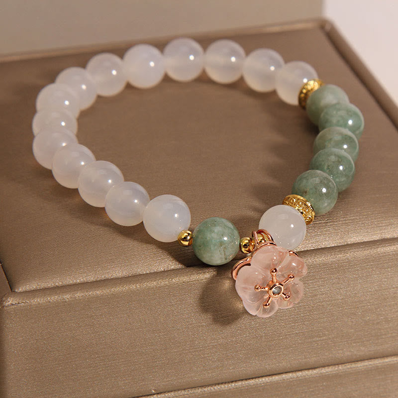 Glücks- und Schutzarmband aus weißem Achat und Jade, 14–16 cm