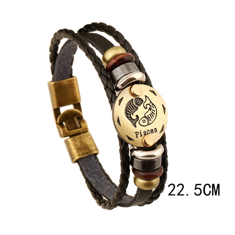 12 Sternbilder Zodiac Hämatit Leder Charm Armband