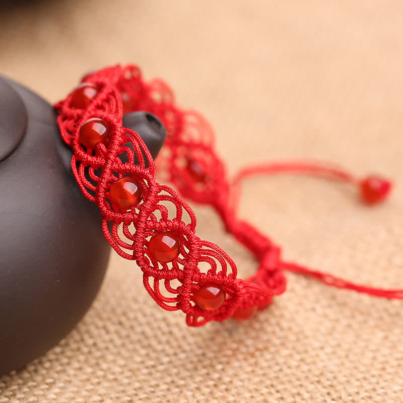 Red Agate Confidence Bracelet with Red String 6mm Beads