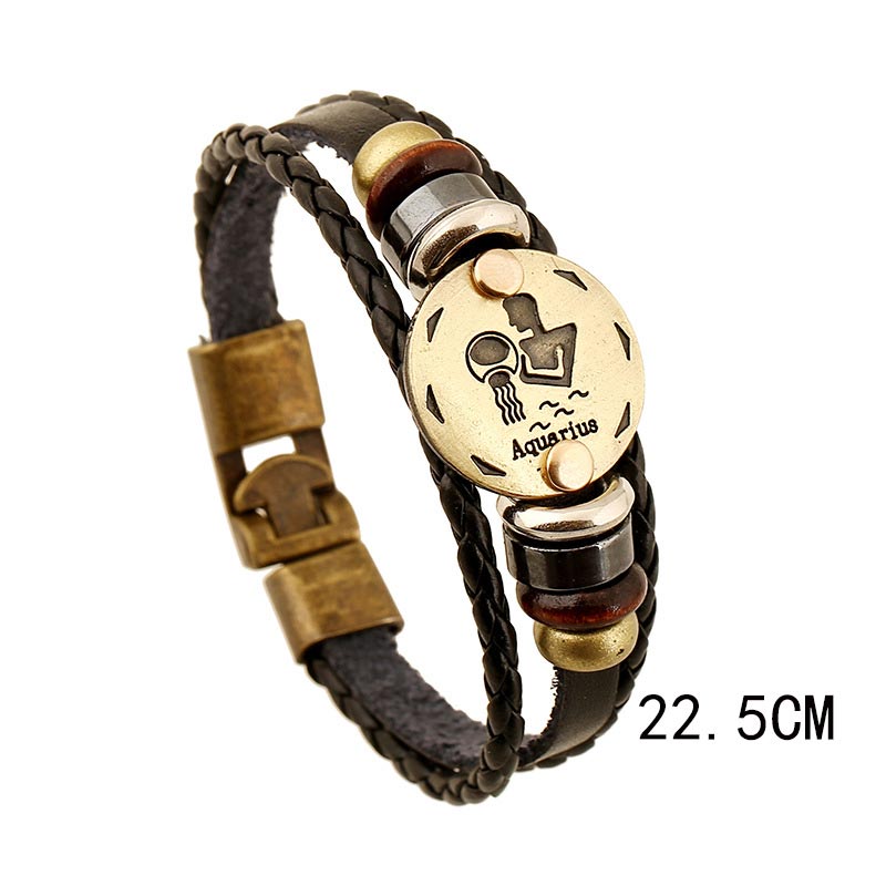 12 Sternbilder Zodiac Hämatit Leder Charm Armband