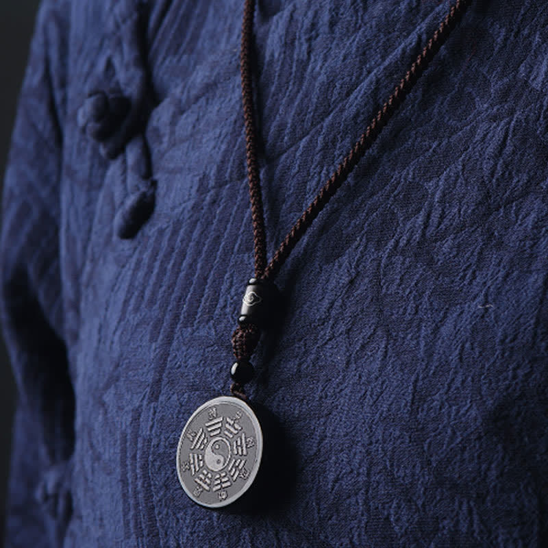 Black Obsidian Bagua Yin Yang Strength Pendant Necklace