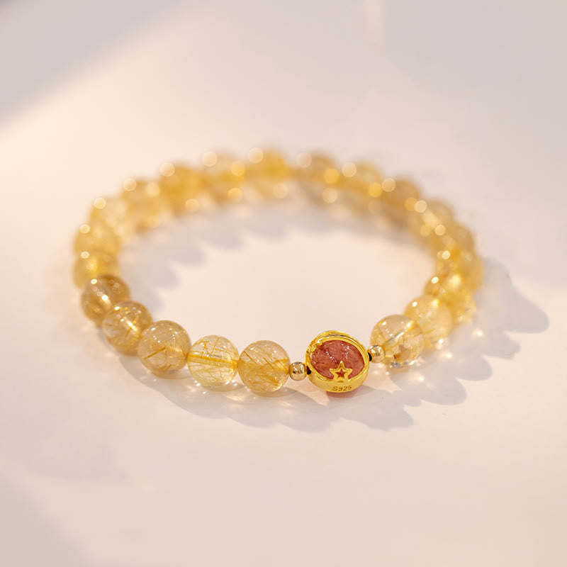 6mm Golden Rutilated Quartz Strawberry Quartz Protection Bracelet