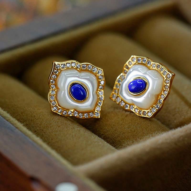 Spirituelle Halskette und Ohrringe aus Sterlingsilber mit Tridacna-Lazurit