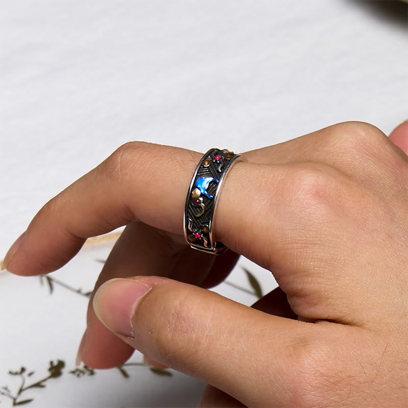 Bunter Elefanten-Stärke-Ring, verstellbar, Kupfer-Silber