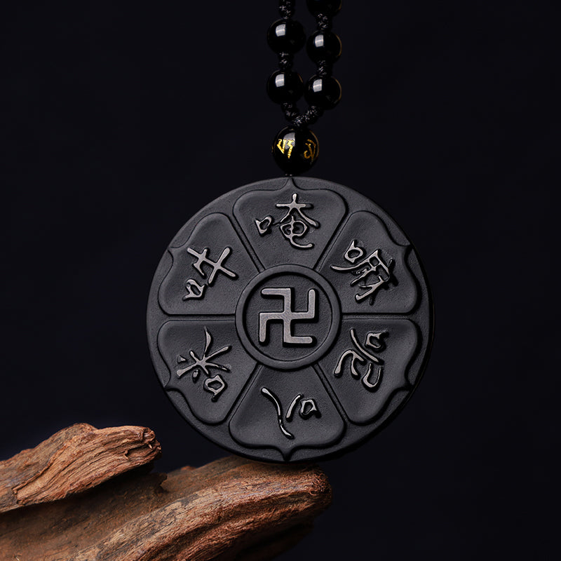 Black Obsidian Om Mani Padme Hum Necklace for Spiritual Luck