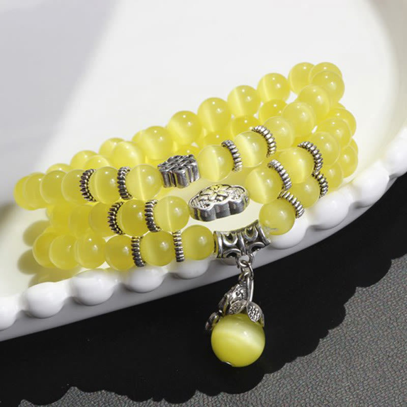 8mm Chrysoberyl Cat Eye PiXiu Triple Wrap Support Bracelet