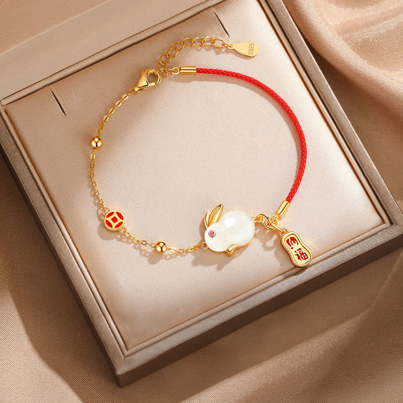 Weißes Jade-Hase-Sternzeichen-Armband für Glück und Schutz