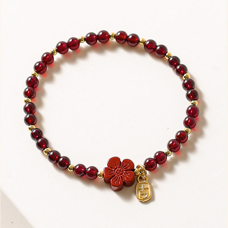 14 Karat Gold Granat Zinnober Blume Ruhe Armband