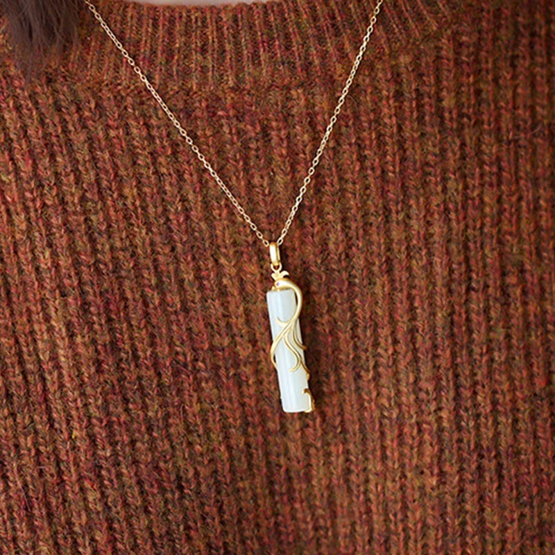 Halskette mit Drachenanhänger aus weißer Jade und Kupfer zum Schutz