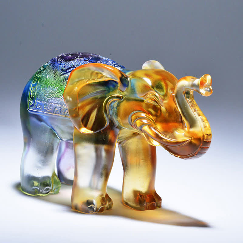 Liuli Crystal Elephant Art Piece | Wisdom & Wealth Figurine