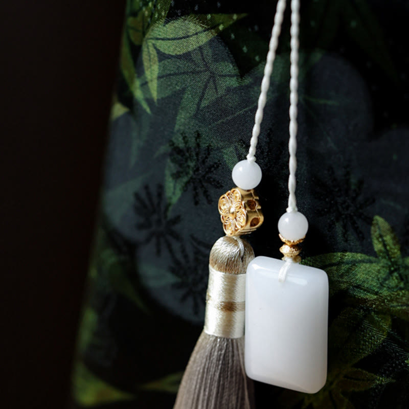 Handtasche mit Bambusblättern, Schmetterlings-Koi-Fisch und Jadegriffen