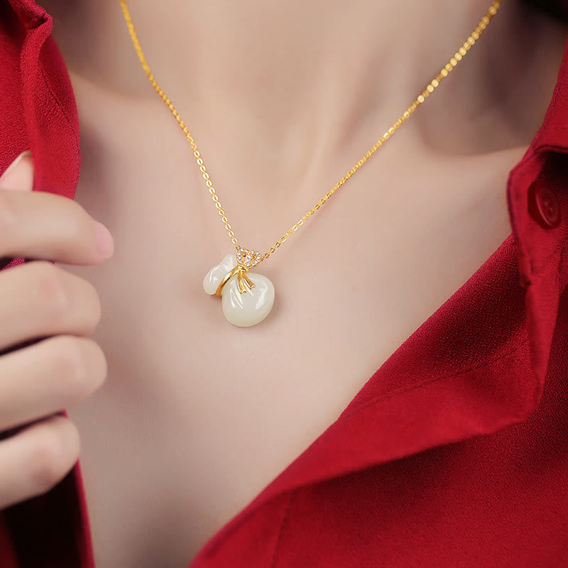 Hetian Weiße Jade Glücksgeldbeutel Halskette | Jade Schmuck