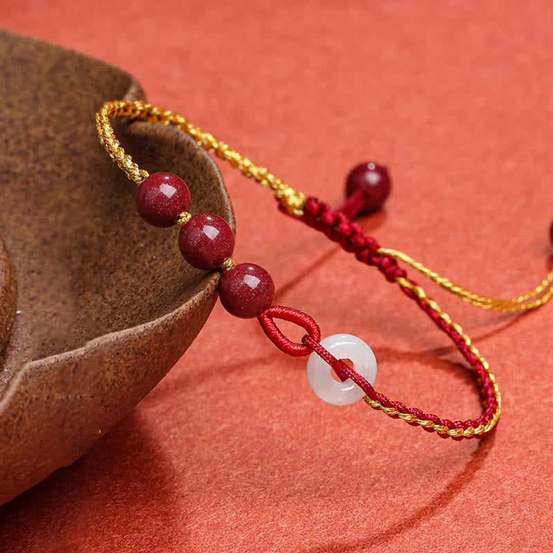 Cinnabar Jade Bracelet with Peace Buckle for Calm & Blessing