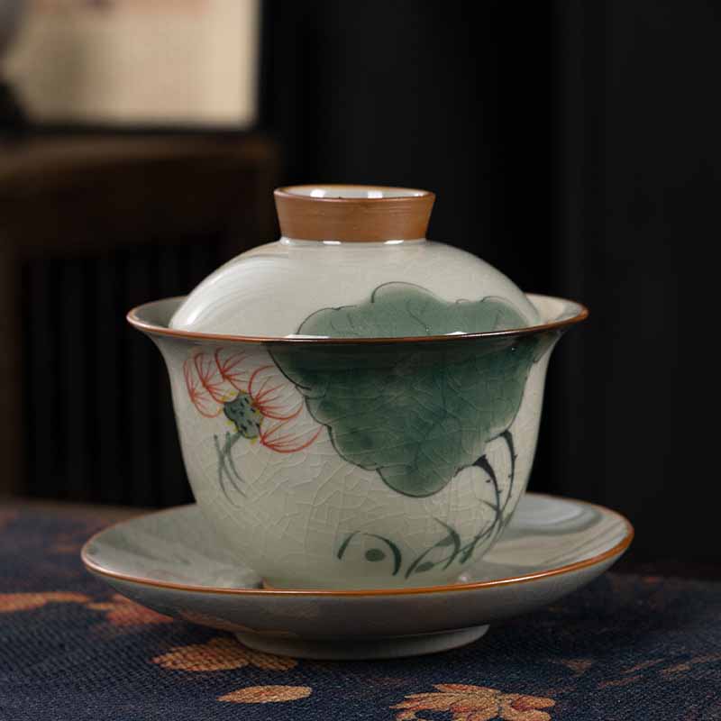 Zen Keramik Lotus Koi Fisch Gaiwan Teetasse 140ml