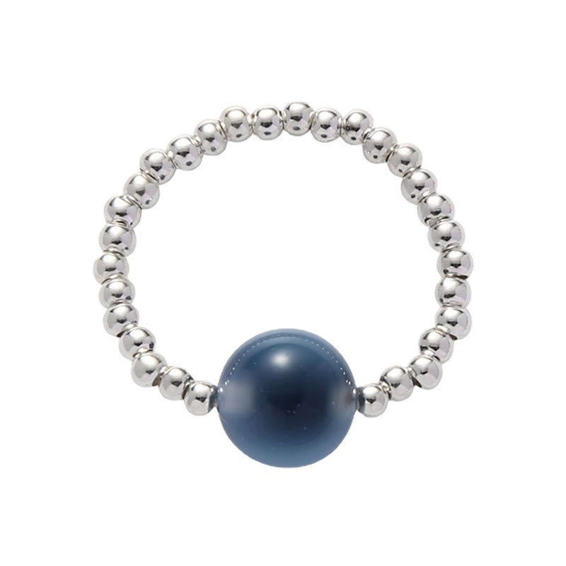 Blauer Candy-Achat 8mm Heilperlenring - Sterling Silber