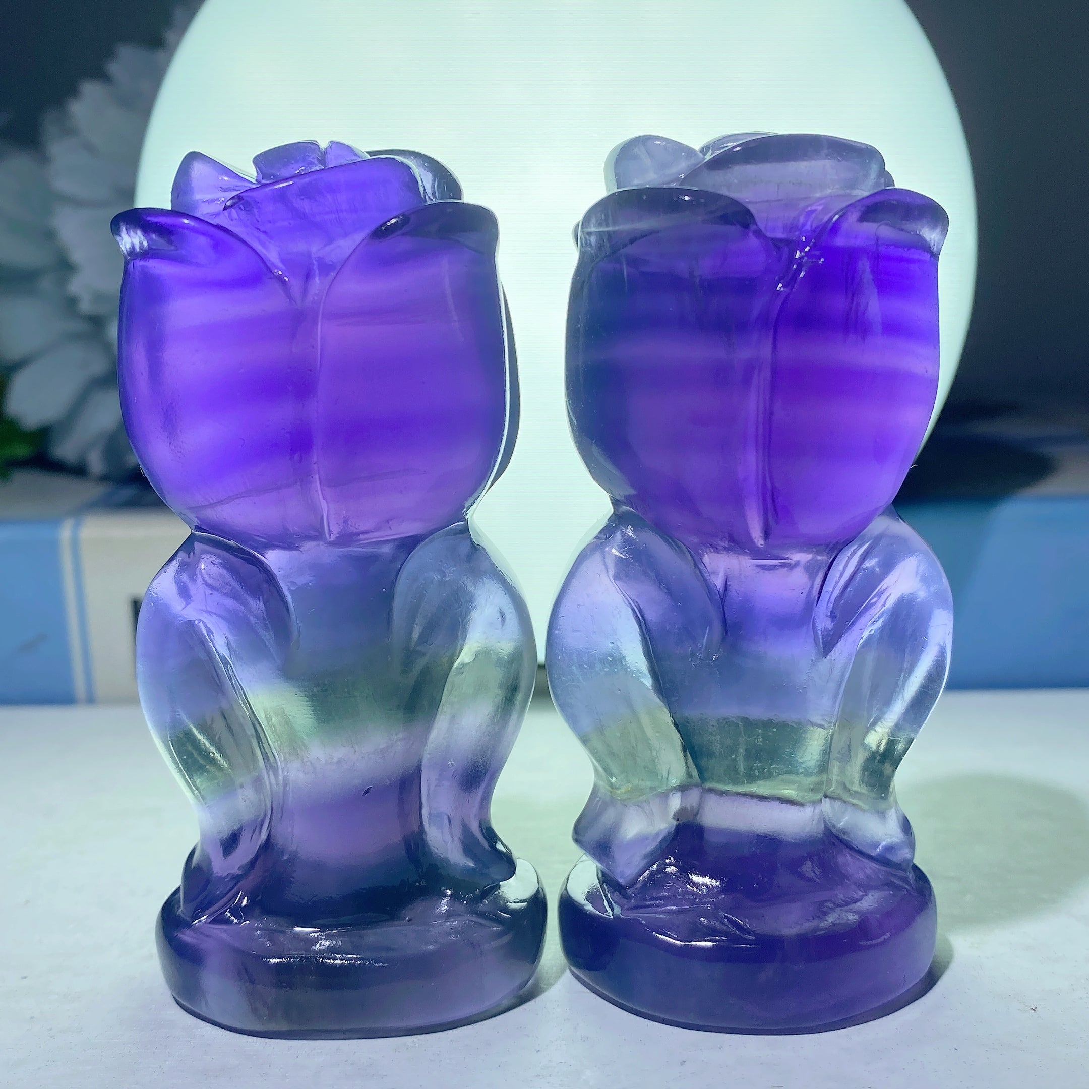 3,0–3,2 Zoll Fluorit-Rose-Blumenkristallfigur