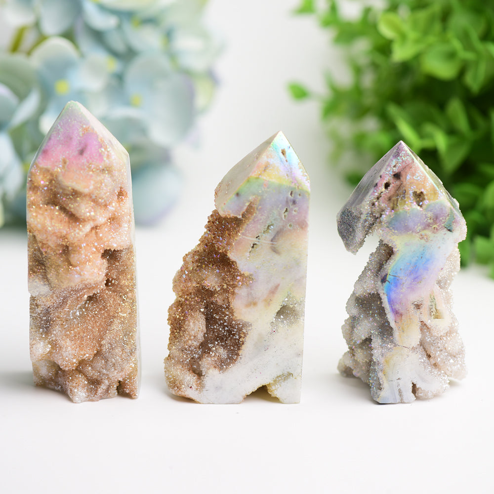 3,0-4,0 Zoll Aura Druzy Zink Kristall Heilturm
