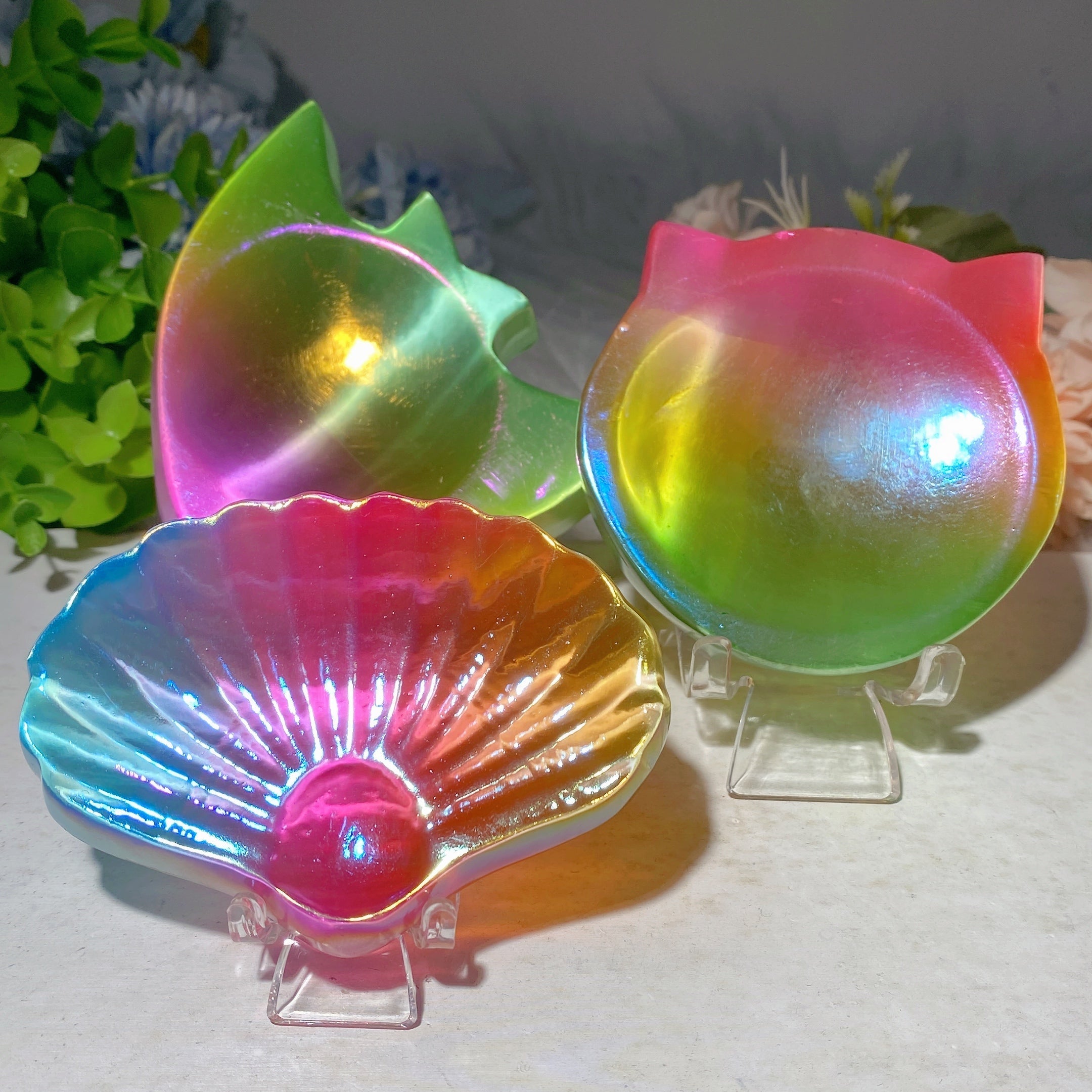 3,2–3,8 Zoll Aura Bunte Schale in Selenitform für Kristalldekor