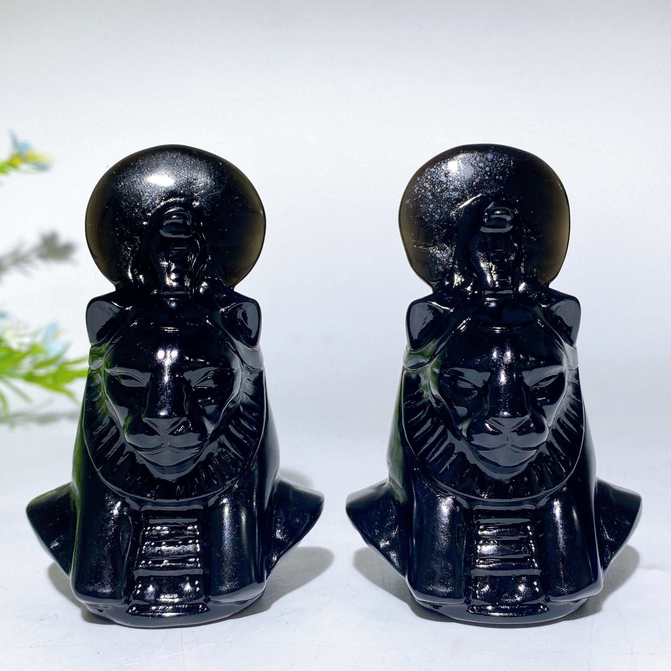 3,2 Zoll schwarze Obsidian-Sekhmet-Kristallfigur