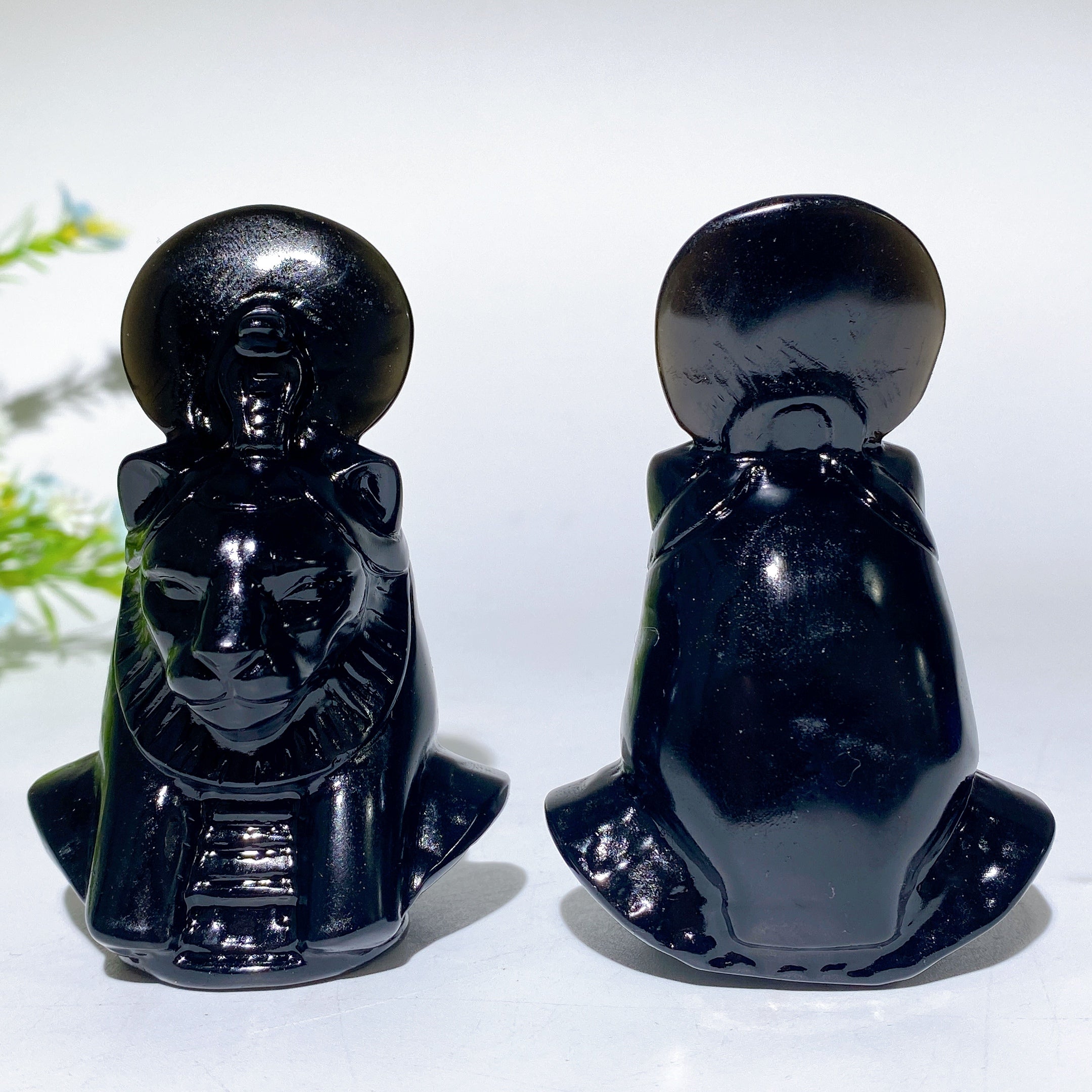 3,2 Zoll schwarze Obsidian-Sekhmet-Kristallfigur