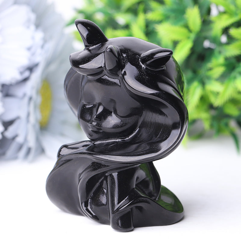 3,3" Schwarze Obsidian-Teufelskristall-Figur