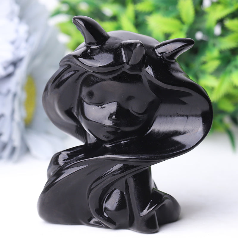 3,3" Schwarze Obsidian-Teufelskristall-Figur