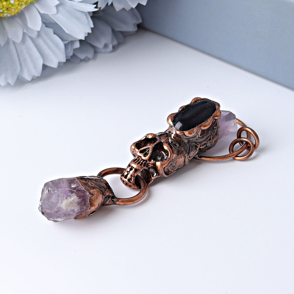 3,3 Zoll Amethyst Schwarzer Obsidian Totenkopf Anhänger