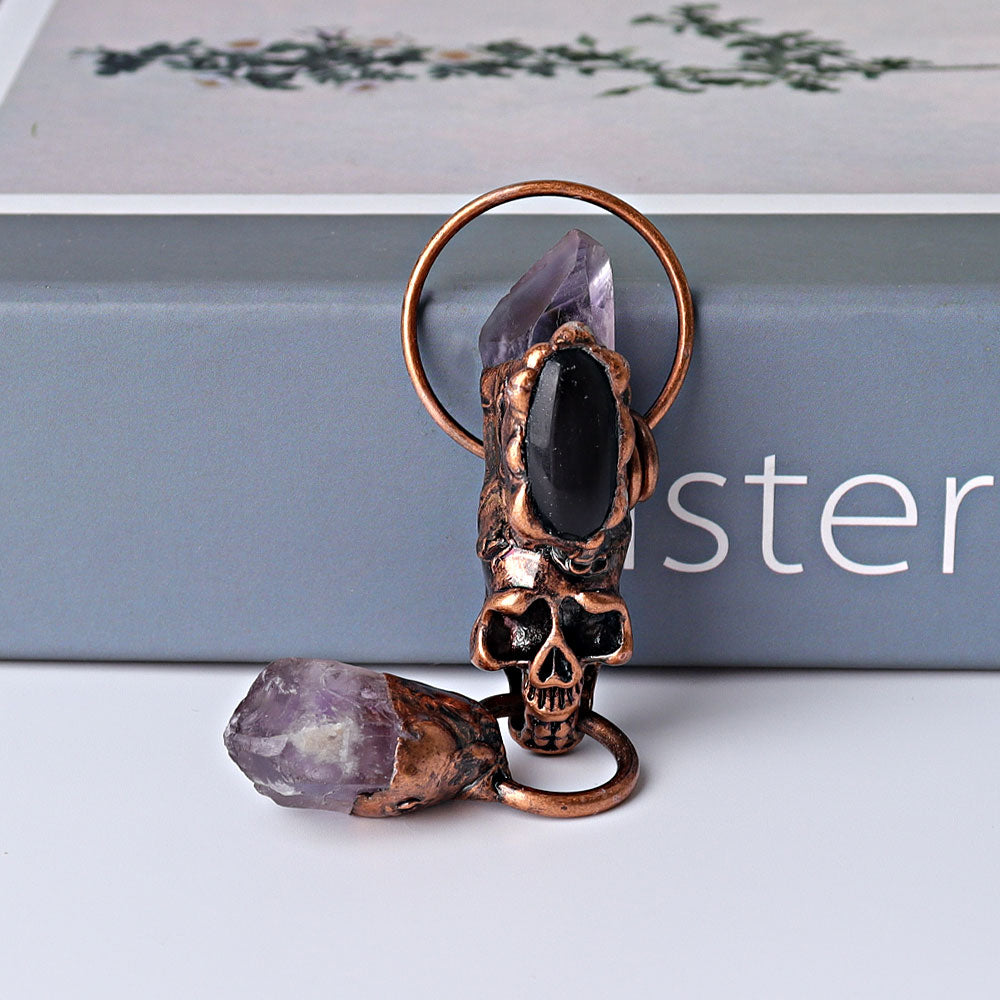 3,3 Zoll Amethyst Schwarzer Obsidian Totenkopf Anhänger