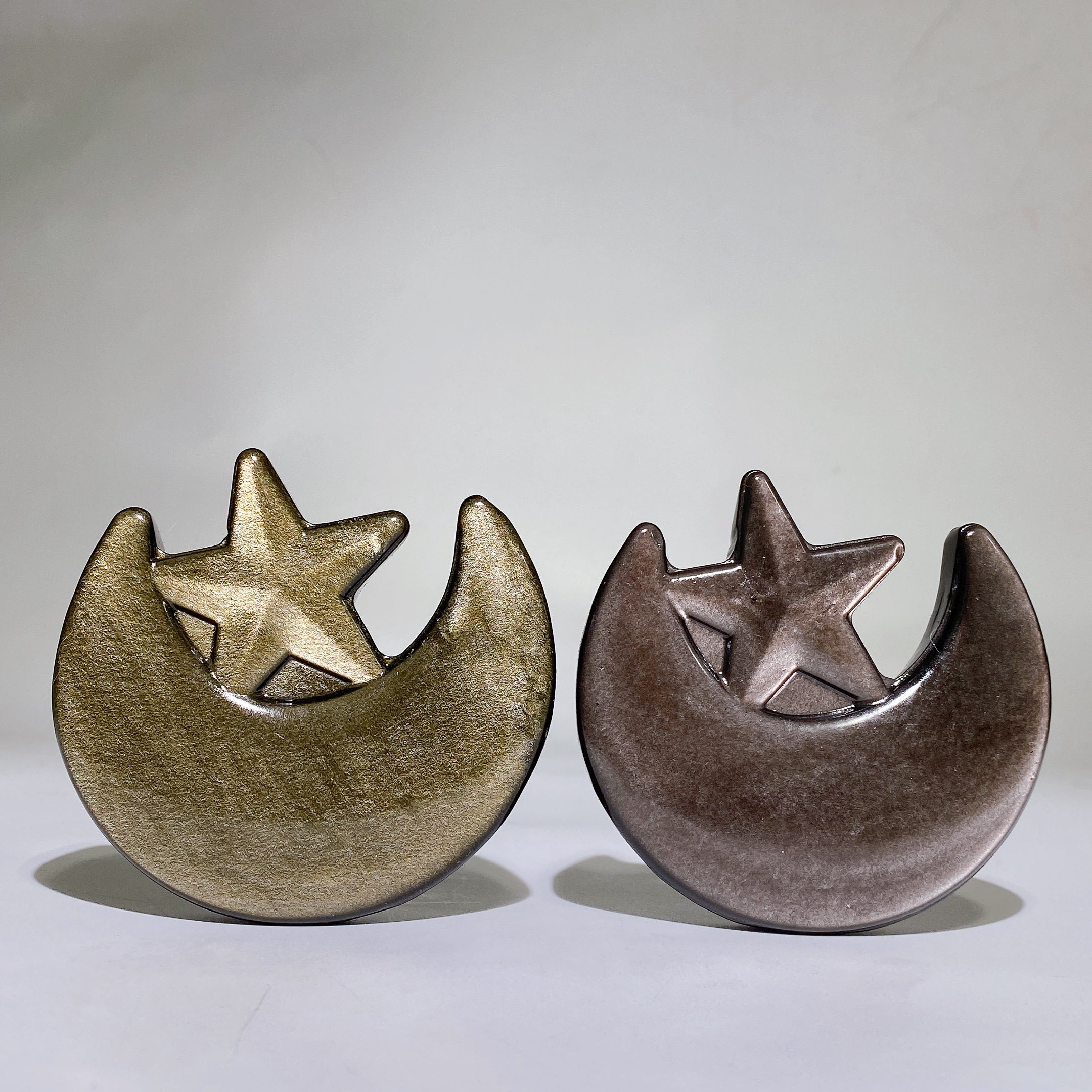 3,3 Zoll goldene Obsidian-Mond- und Sternkristallfigur