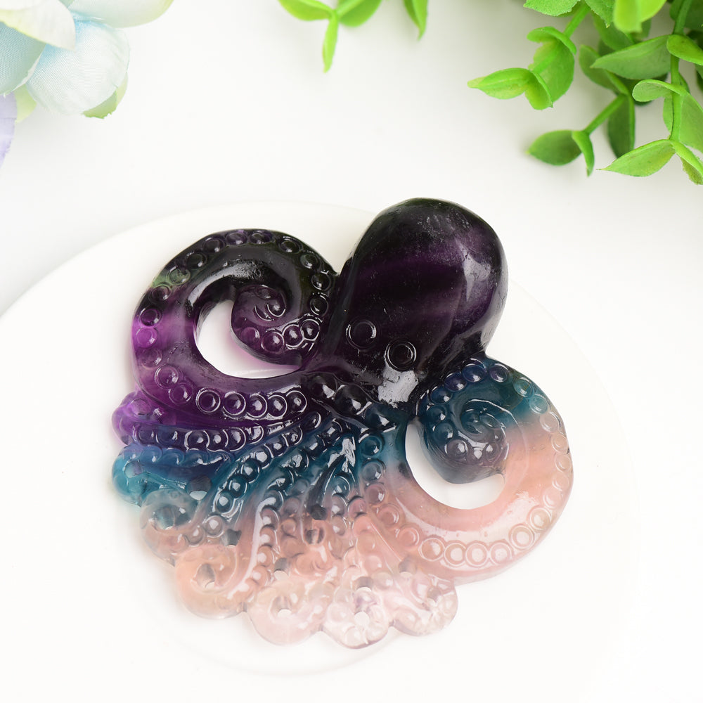 3,3 Zoll Regenbogen-Fluorit-Oktopus-Kristallschnitzerei
