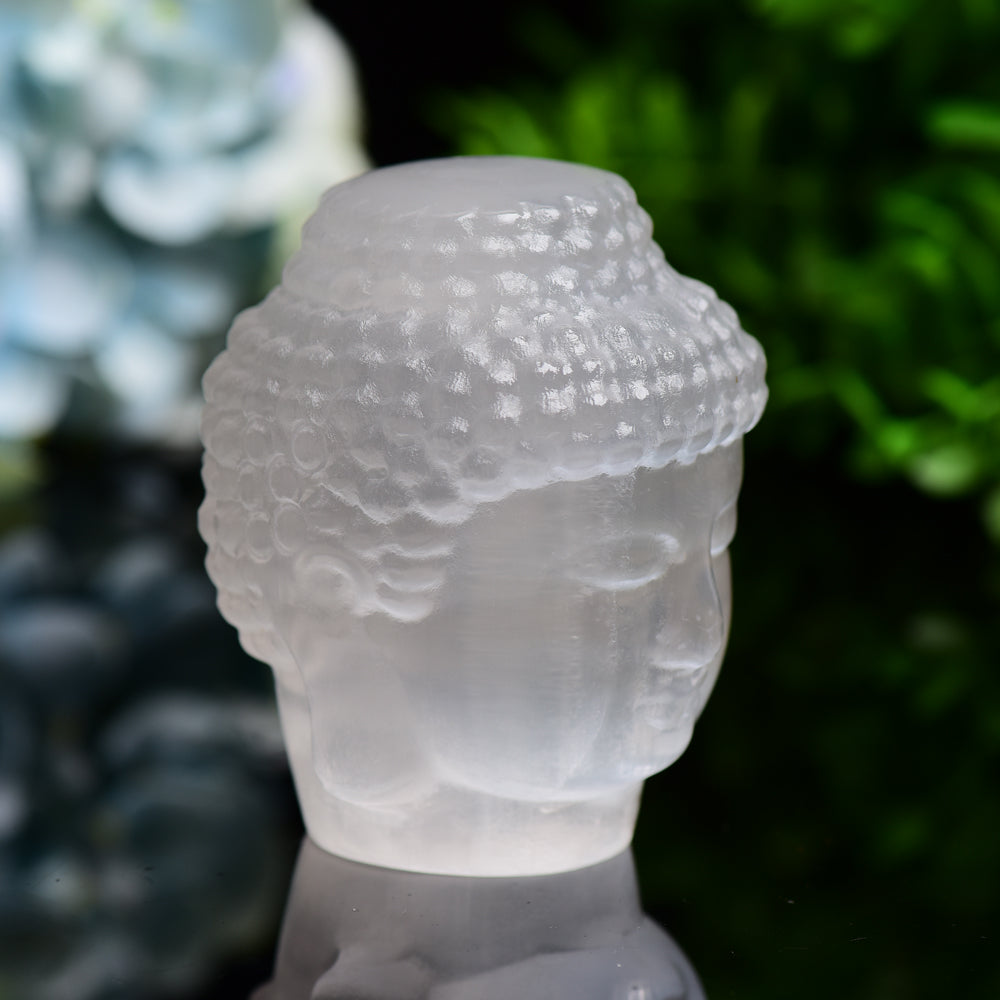 3.3 Inch Selenite Buddha Head Carving Statue Meditation Decor