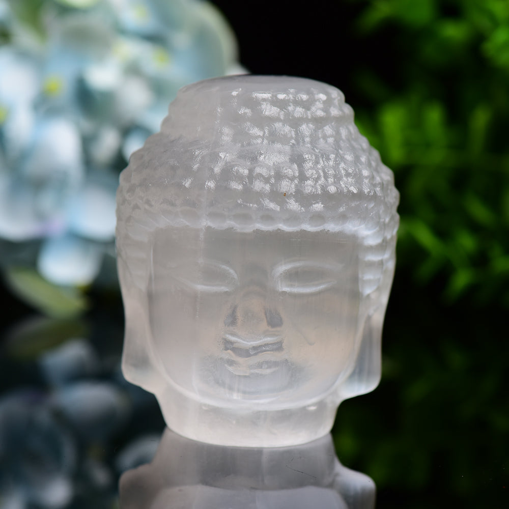 3.3 Inch Selenite Buddha Head Carving Statue Meditation Decor