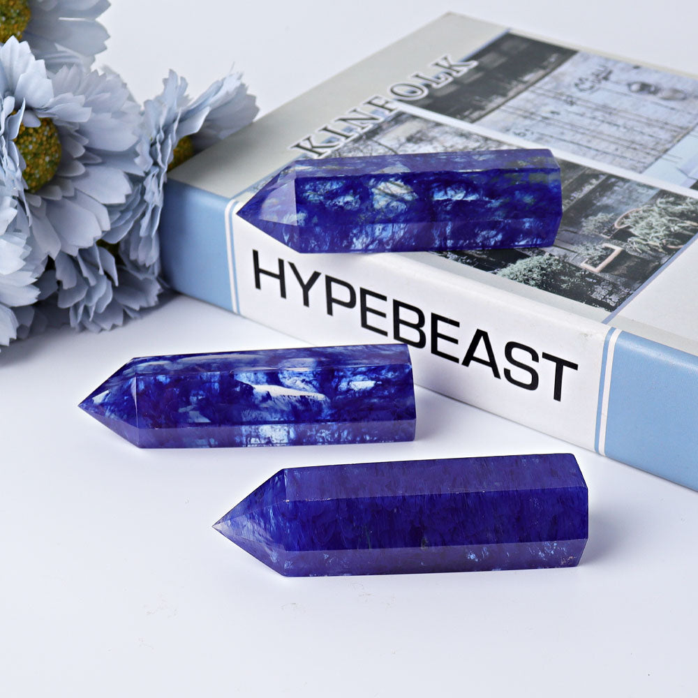 3,5-4 Zoll blaue Kristallpunkte, polierter Heilstein