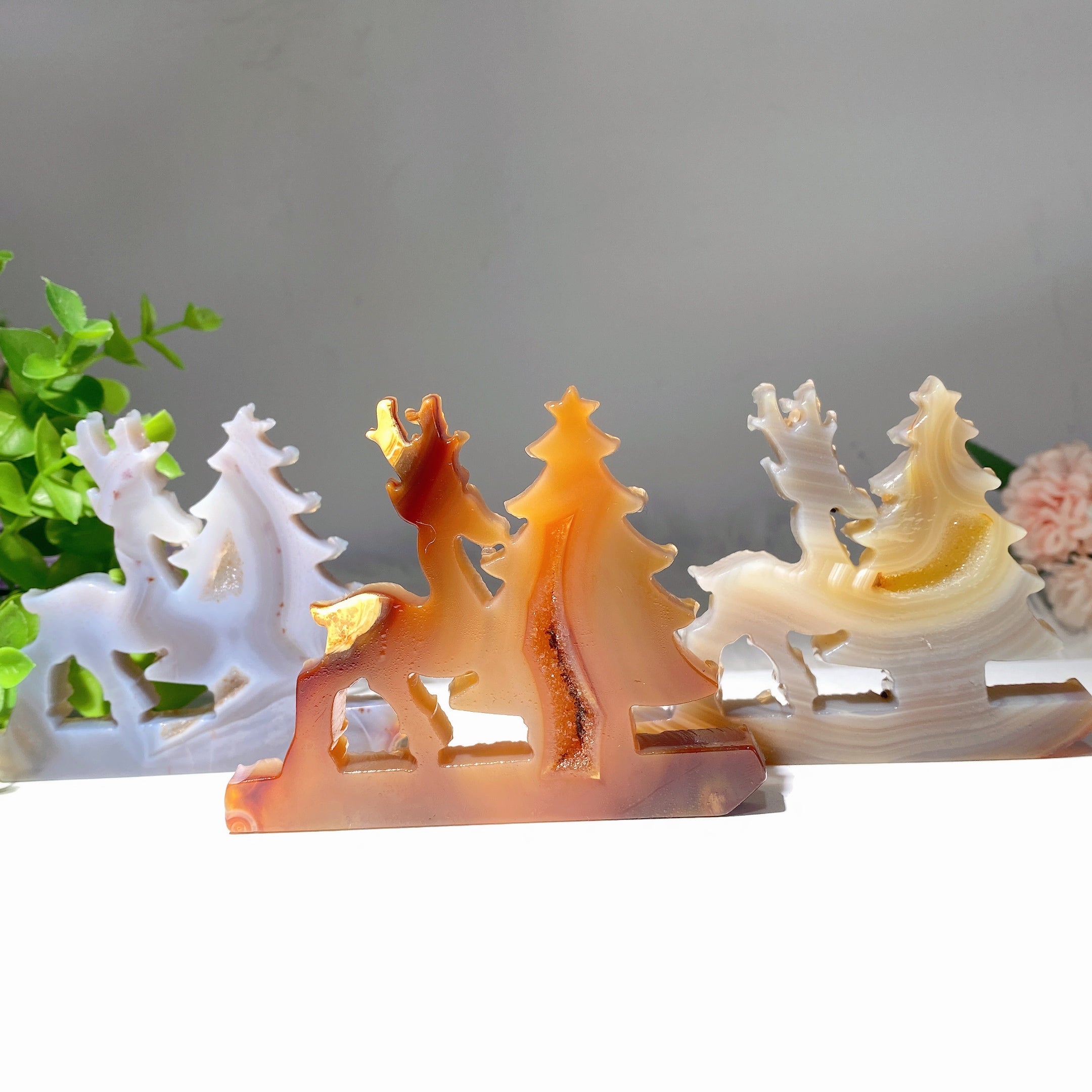 3,5 Zoll Druzy Achat Hirsch & Weihnachtsbaum Kristall Formen