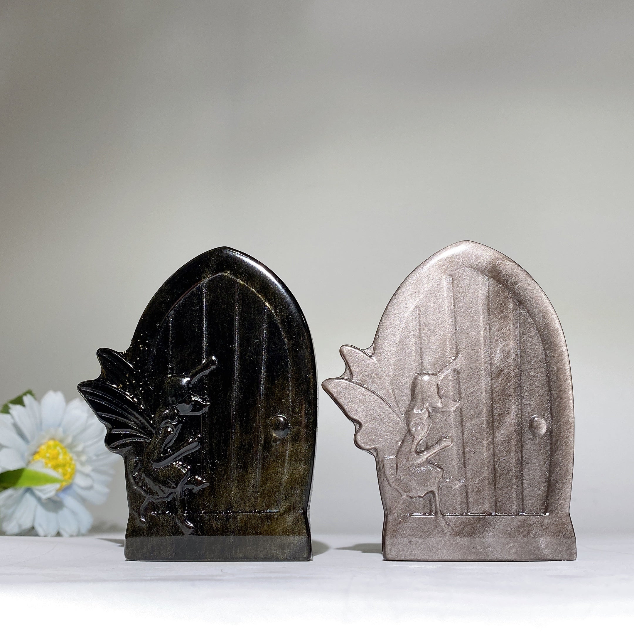 3,5 Zoll goldene Obsidian-Feentür-Kristallfigur