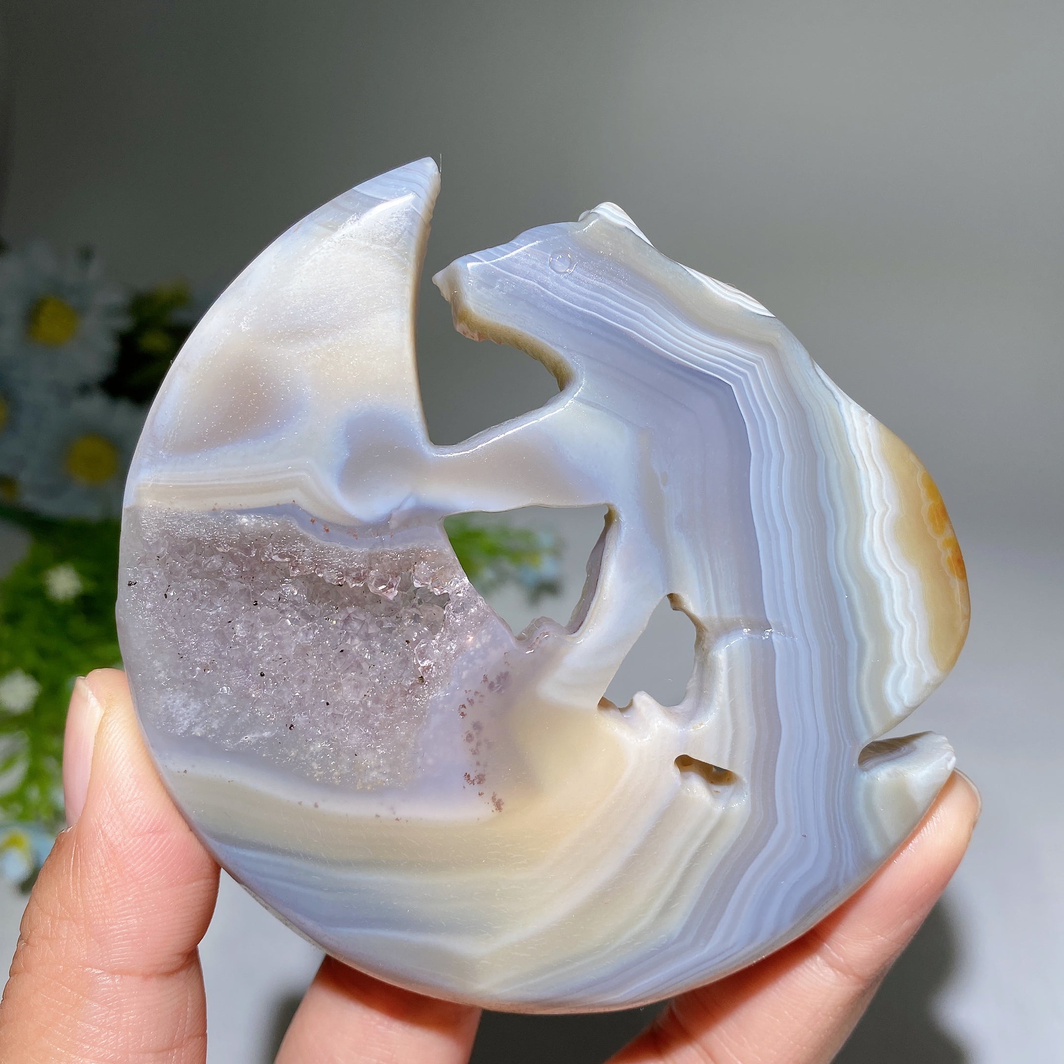 3,6 Zoll großer Druzy-Achat-Kristallbär zur Heilung