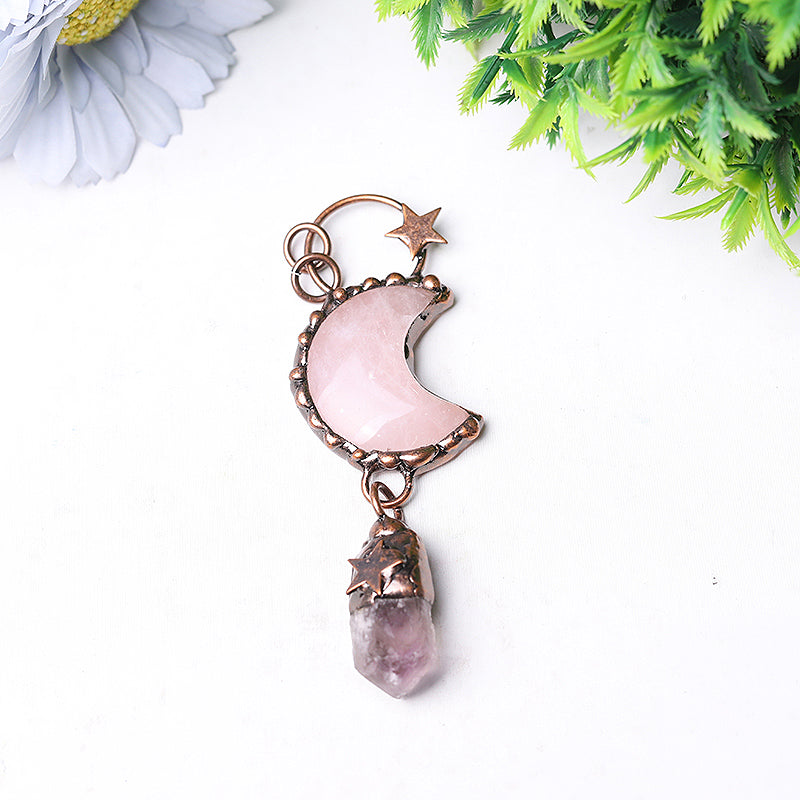 3.7-inch Rose Moon Amethyst Pendant for Spiritual Healing