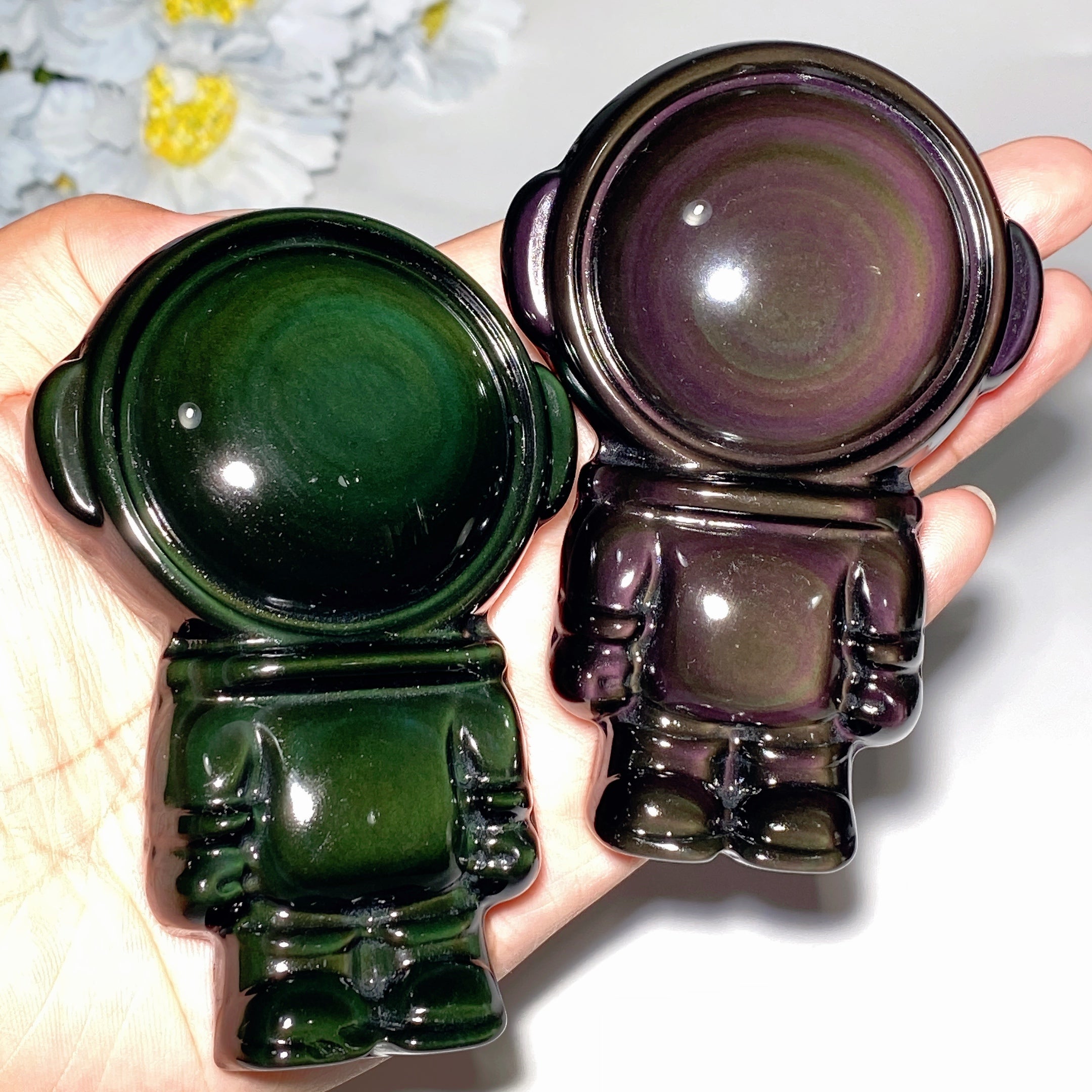 3,7" Regenbogen-Obsidian-Raumfahrer-Kristallfigur zur Heilung