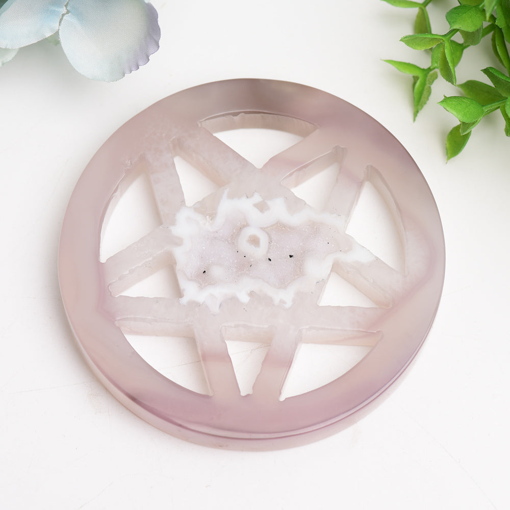 3,8 Zoll Druzy Achat Pentagramm Stern Kristall Schnitzerei