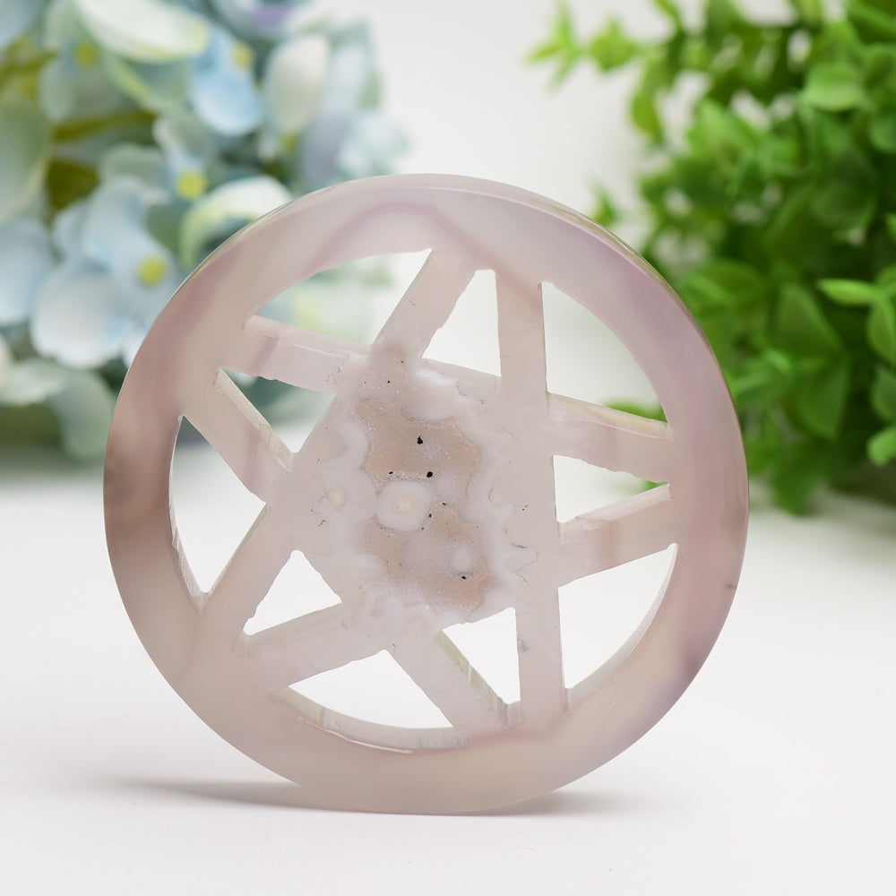 3,8 Zoll Druzy Achat Pentagramm Stern Kristall Schnitzerei