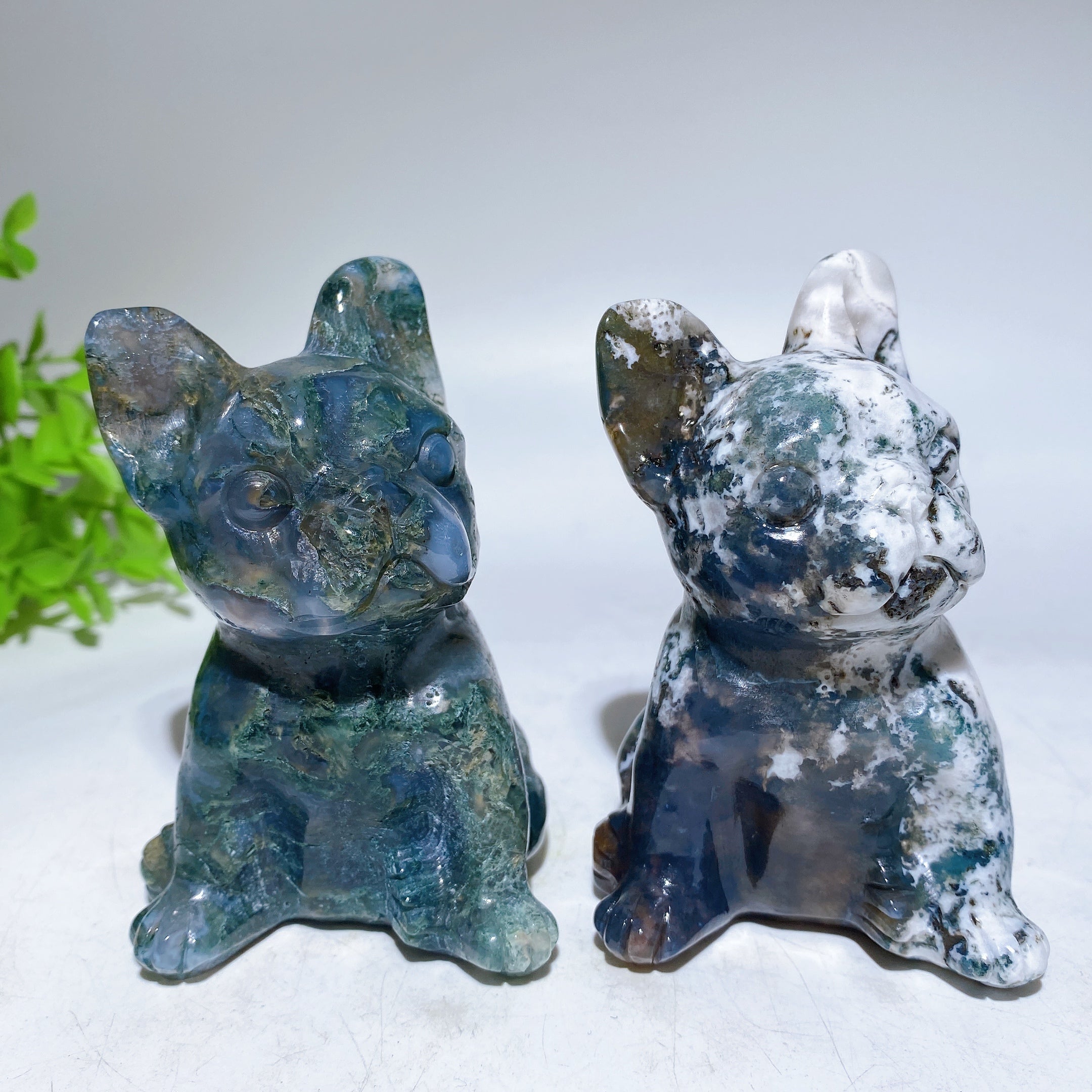 3,8" Moosachat-Hund & 4,5" Katzen-Kristallfiguren