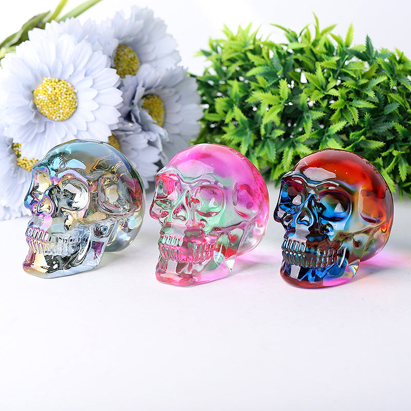 3 Zoll Aura Glas Totenkopf Engel Kristall Schnitzerei